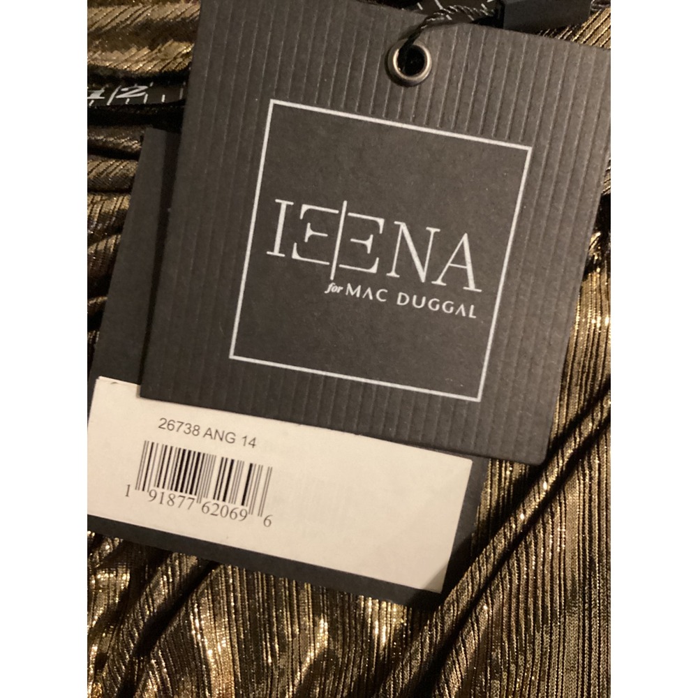 Ieena for Mac Duggal Gold Metallic Halter Gown High Slit Formal Dress 14 - Picture 10 of 11